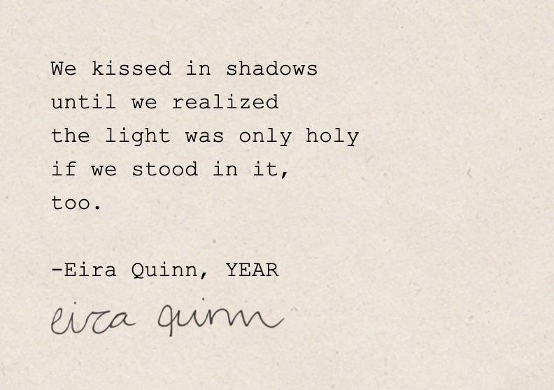 Mockup of "Kissed in Shadows" hand-typed on A7 handmade paper